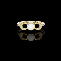 1.00 TCW Infinity Inspired Gold Moissanite Diamond Ring with Pearl Center & Round Pavé Accent Curves