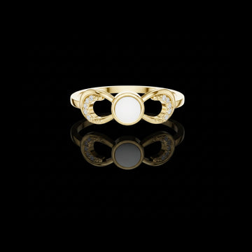 1.00 TCW Infinity Inspired Gold Moissanite Diamond Ring with Pearl Center & Round Pavé Accent Curves