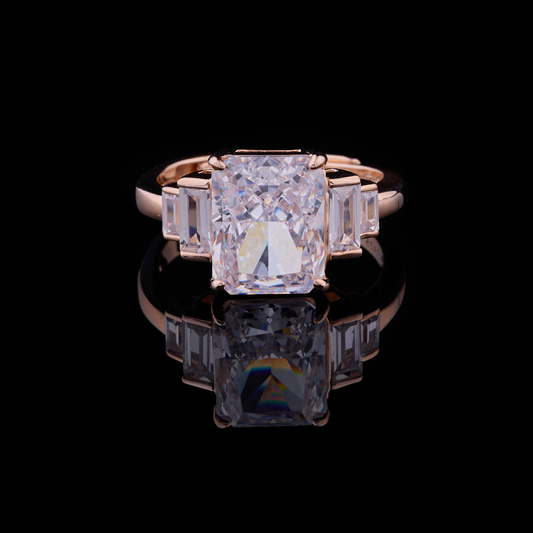 4.00 CT Radiant Cut Lab Grown Diamond Ring with Tapered Baguette Side Stones Modern Elegance by Ivevar Luxury