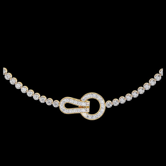 6.42 TCW Luxurious Round Cut Moissanite Tennis Necklace with Sparkling Pave Interlocking Loop Centerpiece