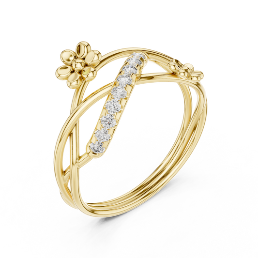 Twisted Pave Band Floral Inspire Moissanite Engagement Ring - view 2