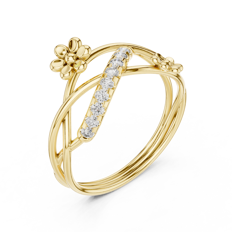 Twisted Pave Band Floral Inspire Moissanite Engagement Ring - view 2