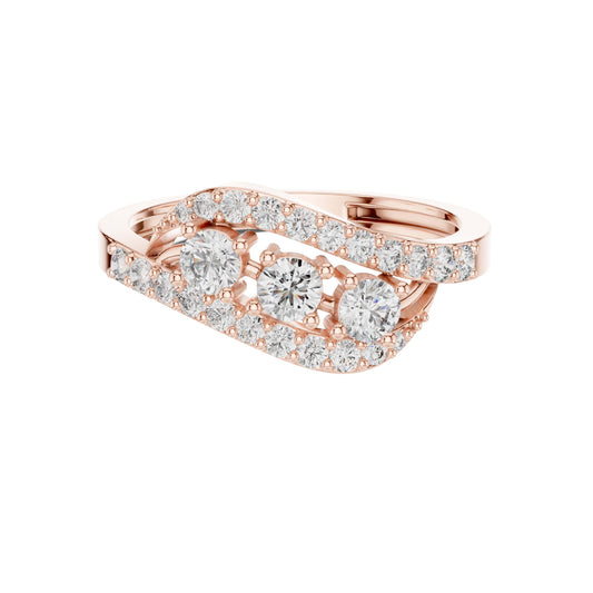 1.00 TCW Interwoven Moissanite Ring with Three Round Brilliant Diamonds and Pave Diamond Accents