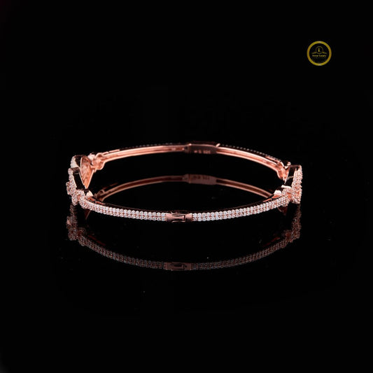 Round Cut Open Bangle Bracelet with Pear Halo - view 2