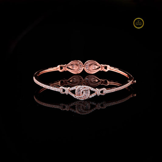 Round Cut Open Bangle Bracelet with Pear Halo - view 3