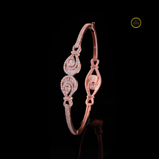Round Cut Open Bangle Bracelet with Pear Halo - view 4
