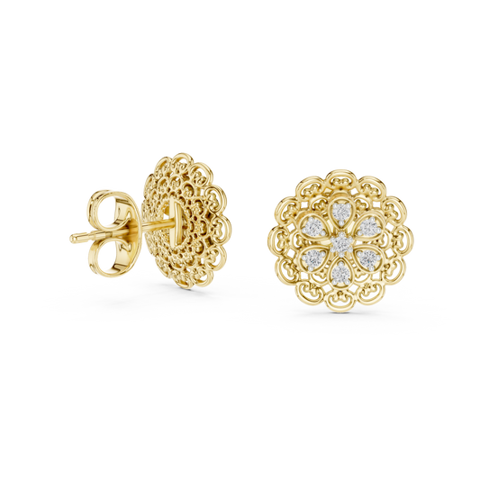 0.13 TCW Royal Bloom Floral Diamond Stud Earrings Finish with Round Moissanite Diamonds