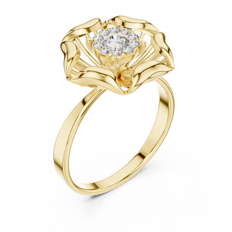 Floral Inspire Open Work Round Moissanite Engagement Ring - view 2