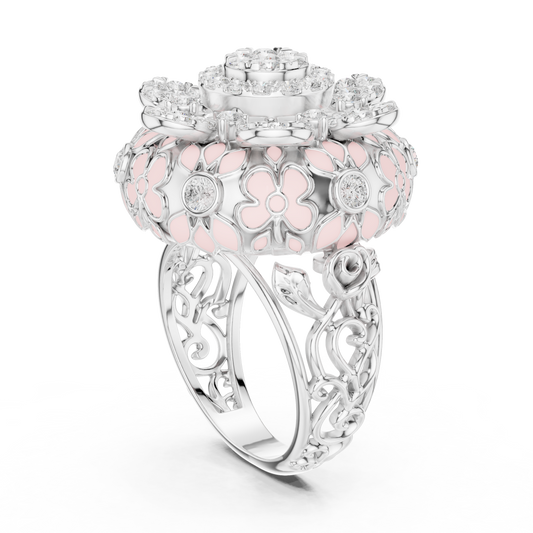 Round Lab Diamond Floral Cocktail Statement Ring - view 4