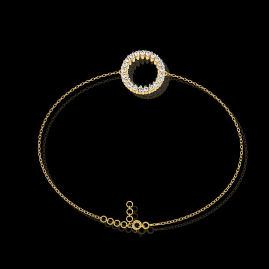 0.15 TCW Elegant Gold Chain Bracelet with Radiant Open Circle Round Moissanite Diamond Halo Centerpiece