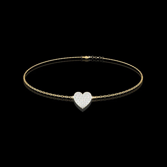0.21 TCW Sophisticated Bracelet with a Dazzling Pave Moissanite Diamond Heart Charm on a Fine Chain