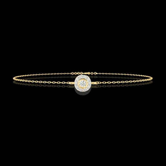 0.24 TCW Elegant Single Chain Bracelet with Radiant Halo Set Round Moissanite Diamond Centerpiece