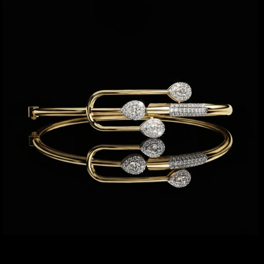 0.28 CT Luxurious Moissanite Open Bracelet with Pear Cut Diamond Accents and Pave Detailing
