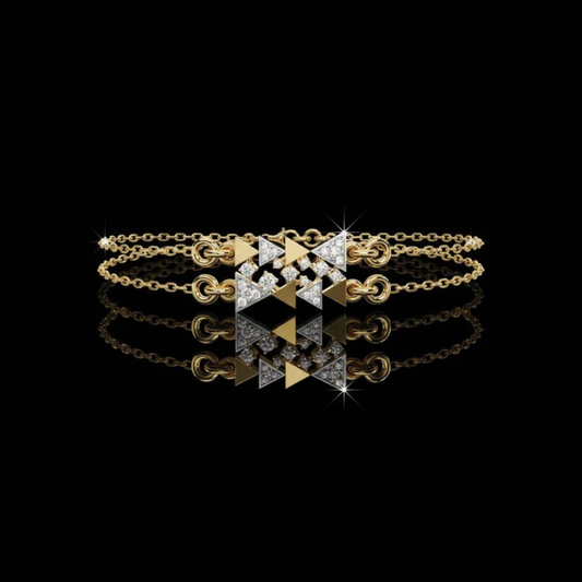 0.29 TCW Elegant Dual Layer Moissanite Bracelet with Diamond Studded Geometric Triangle Design
