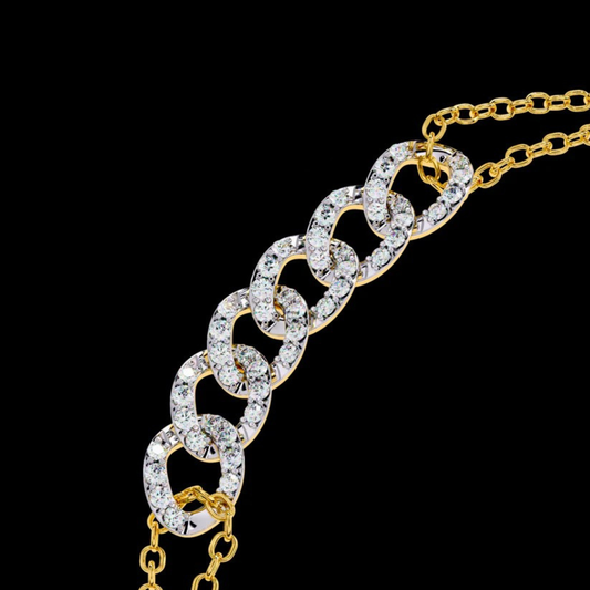 0.29 TCW Glamorous Gold Link Bracelet Featuring Fully Studded Moissanite Diamond Accents