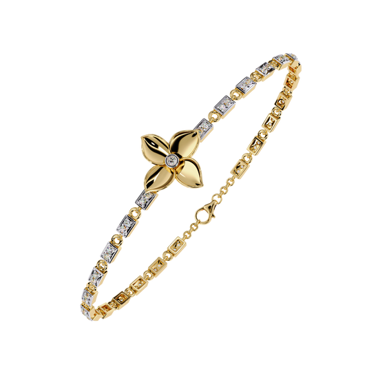 Round Flower Tennis Bracelet with Geometric Links - view 2