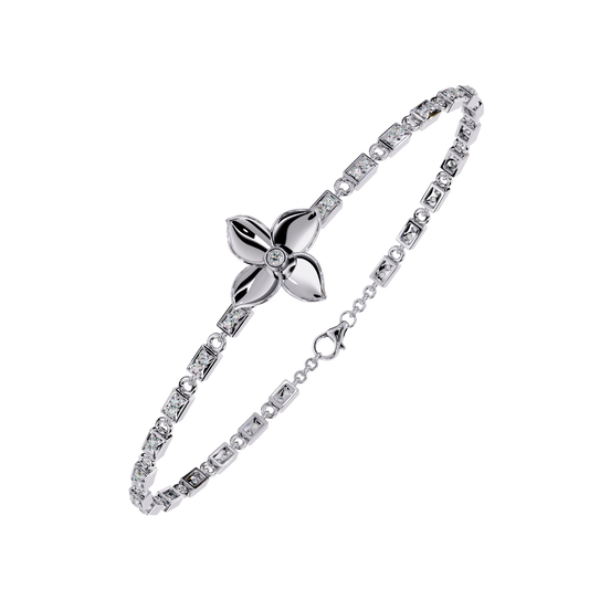 Round Flower Tennis Bracelet with Geometric Links - view 4