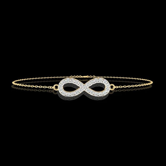 0.45 TCW Sparkling Round Cut Moissanite Diamond Pave Infinity Symbol Bracelet in Gold Chain Design