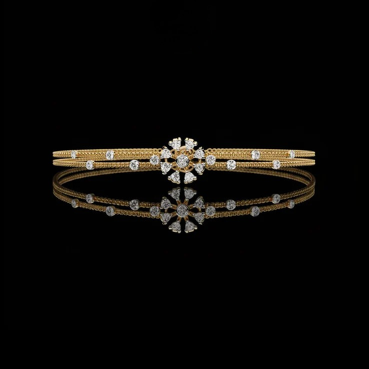 0.46 TCW Elegant Moissanite Double Band Bracelet Adorned with Sparkling Round Diamonds and Floral Motif