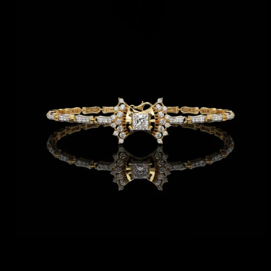 0.78 CT Luxurious Link Bracelet with Sparkling Princess Cut Center Moissanite Diamond