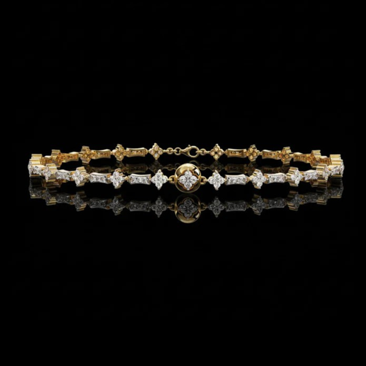 0.82 TCW Luxury Moissanite Link Bracelet with Intricate Geometric Detailing and Sparkling Round Diamonds