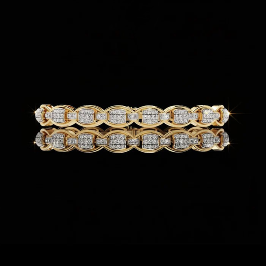 0.84 TCW Intricately Designed Diamond Link Bracelet in Moissanite Diamond with Pave Set Rectangular and Oval Motifs