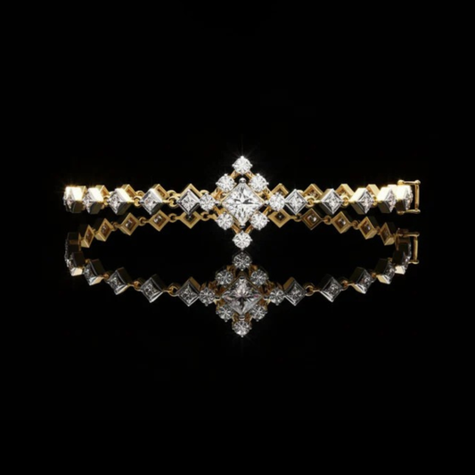 0.86 CT Moissanite Diamond Bracelet Showcasing a Central Princess Cut Diamond with Geometric Accents and Brilliant Round Highlights