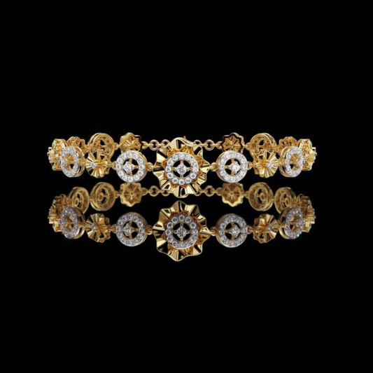 1.29 TCW Intricate Geometric Luxury Gold Craftsmanship Flower Moissanite Diamond Bracelet