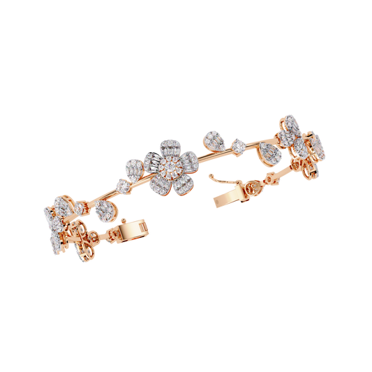 Baguette & Round Cut Floral Clustered Petal Bracelet - view 3