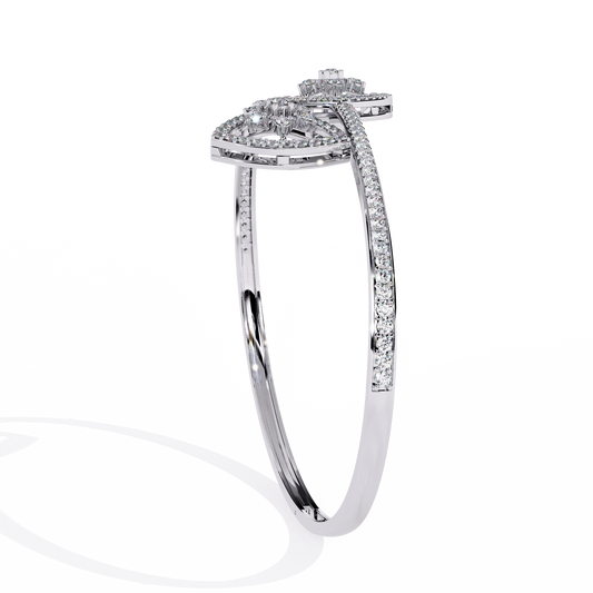 Round Shape Open Cuff Bangle Bracelet Pave Accents - view 4