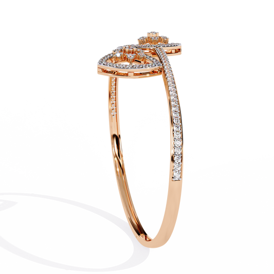 Round Shape Open Cuff Bangle Bracelet Pave Accents - view 3