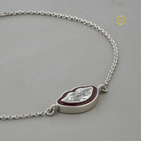 Antique Cut Red Enamel Slice Delicate Chain Bracelet - view 2