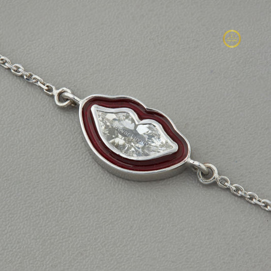 Antique Cut Red Enamel Slice Delicate Chain Bracelet - view 3
