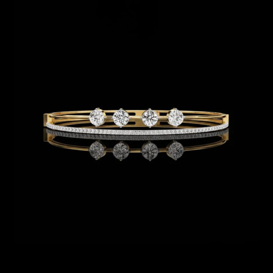 2.32 TCW Sophisticated Bracelet Featuring Four Large Moissanite Round Diamonds with Pave Diamond Accent