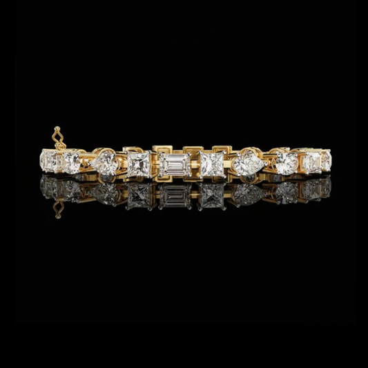 5.03 CT High End Moissanite Diamond in Multi Shape Gold Round Cut Bracelet