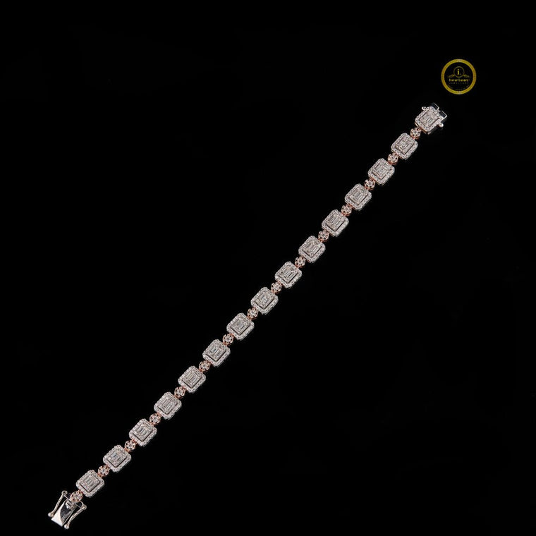 Baguette Cut Moissanite Halo Tennis Bracelet - view 2