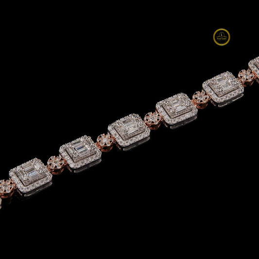 Baguette Cut Moissanite Halo Tennis Bracelet - view 4