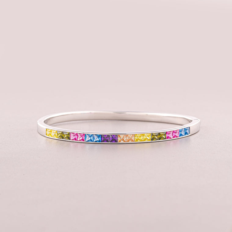 Rainbow Princess Cut Sapphire Tennis Bangle Bracelet - view 2