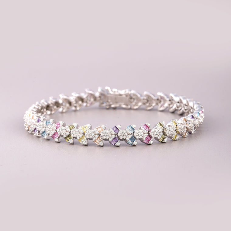 Rainbow Multi-Color Diamond X-Link Tennis Bracelet - view 2