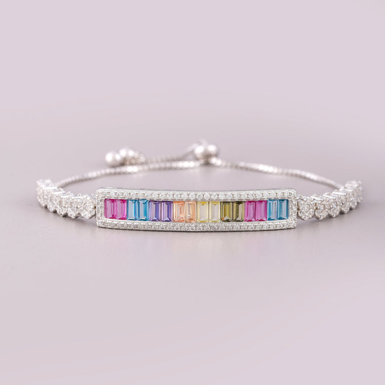 Rainbow Baguette Diamond Bar Adjustable Bracelet - view 2