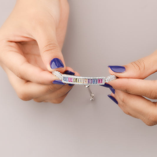 Designer Sapphire Natural Rainbow Bracelet Adjustable Diamond By Ivevar