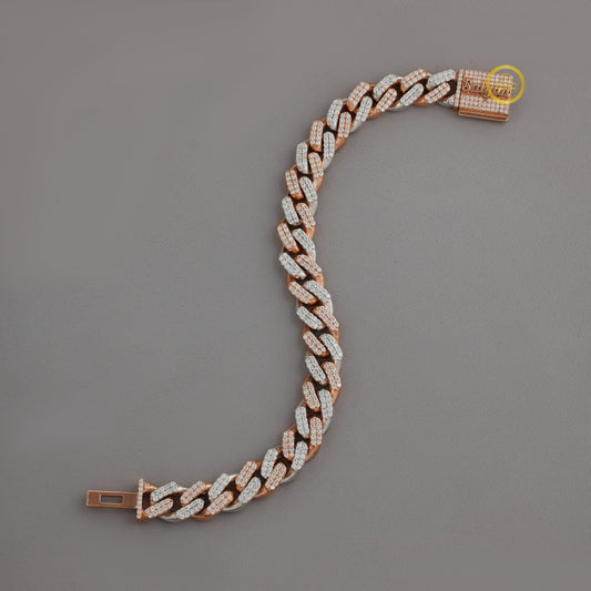Round Cut Moissanite Diamond Two-Tone Miami Cuban Link Bracelet