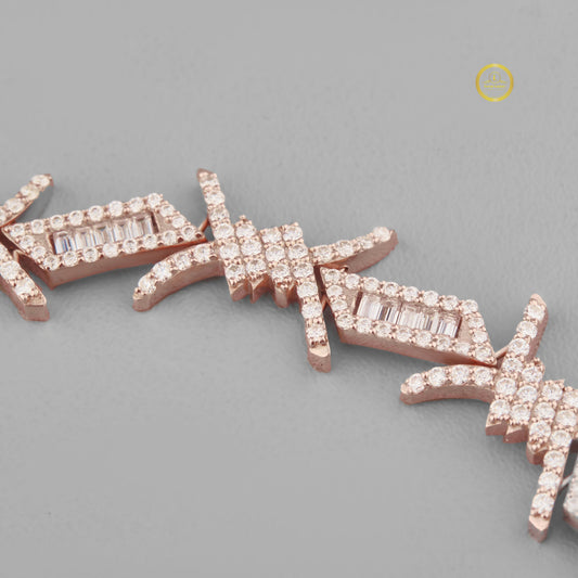 Baguette Cut Lab Grown Diamond Barbed Wire Link Bracelet - view 3