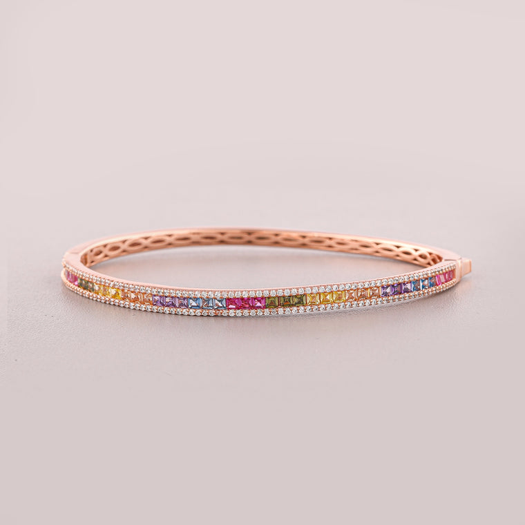 Mix Colored Diamond Tennis Bangle Bracelet - view 2