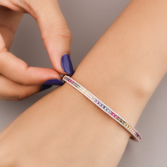 Mix Colored Diamond Tennis Bangle Bracelet - view 3