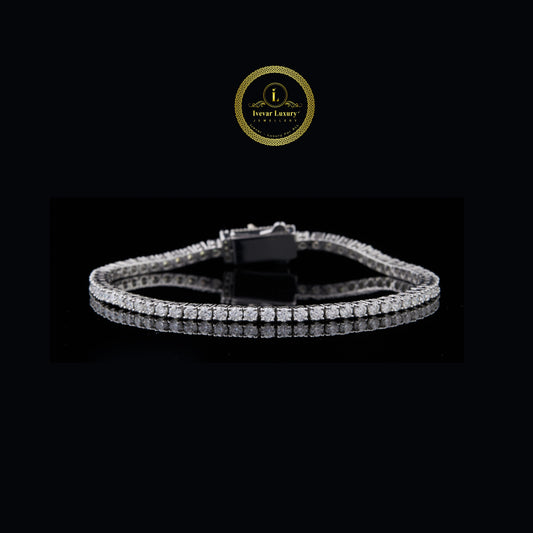High Quality 925 Sterling Silver Tennis Chain Bracelet with 3.7mm Moissanite round  for Party By Ivevar