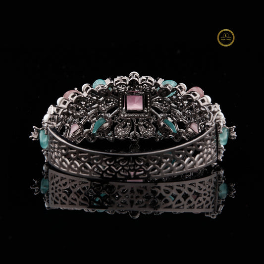 Vintage Floral Cut Moissanite Cuff Bracelet - view 4