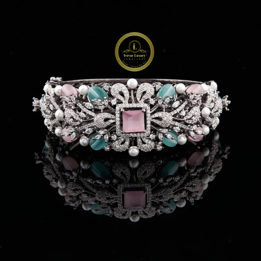 Flower Diamond Bangle Bracelet - VVS Moissanite Bridal Jewelry Gift