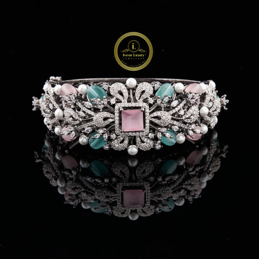 Flower Diamond Bangle Bracelet VVS Moissanite Bridal Jewelry Gift By Ivevar
