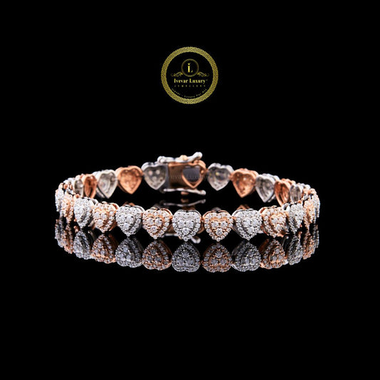 Heart Two Tone Diamond Bangle Bracelet - VVS1 Moissanite Bridal Jewelry by Ivevar Luxury